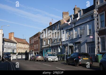 Views of roadside buildings in Buckingham, Buckinghamshire in the UK Stock Photo