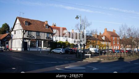 Views of local shops and restaurants in Buckingham, in Buckinghamshire in the UK Stock Photo