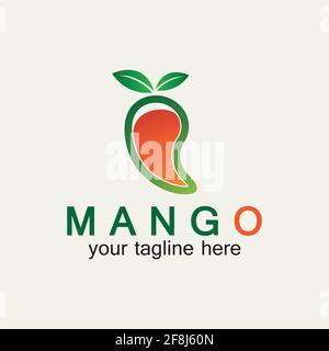 Mango fruit logo vector illustration design template. Mango in flat style. Mango icon. Mango and Healthy Fruit design with modern style. Vector illust Stock Vector