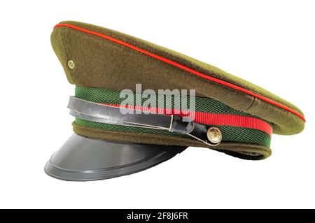 Russian military hat and soviet army uniform concept with side view of a army officer cap isolated on white background with clipping path cutout Stock Photo