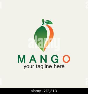 Mango fruit logo vector illustration design template. Mango in flat style. Mango icon. Mango and Healthy Fruit design with modern style. Vector illust Stock Vector