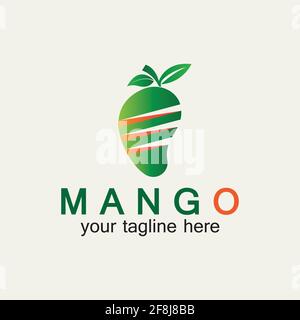 Mango fruit logo vector illustration design template. Mango in flat style. Mango icon. Mango and Healthy Fruit design with modern style. Vector illust Stock Vector