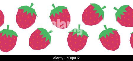 Strawberry seamless vector border. Strawberries repeating horizontal background. Scandinavian style cute summer fruit surface pattern design for Stock Vector