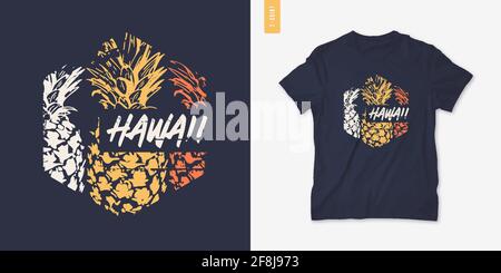Summer graphic tee design with pineapple, stylish print, vector illustration Stock Vector