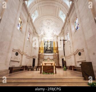 Fatima, Portugal - Feb 12, 2020: Basilica of Our Lady of the Rosary Altar at Sanctuary of Fatima - Fatima, Portugal Stock Photo