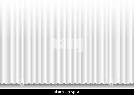 Closed white textile curtain with many shadow wavy background. Theatrical fabric clean drapes stage for opening ceremony or bathroom. Vector gradient eps illustration Stock Vector