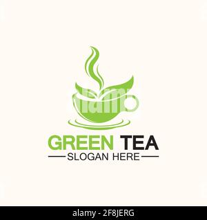 Tea cup logo vector design.Green tea vector logo template. Stock Vector