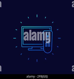 tv with voice control icon, linear art Stock Vector