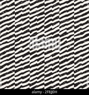 Hand-drawn grunge lines geometric seamless pattern. Monochrome black and white ink strokes. Abstract vector background texture. Stock Vector