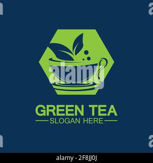 Tea cup logo vector design.Green tea vector logo template. Stock Vector