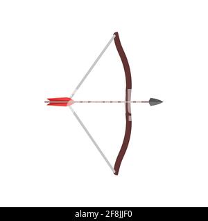 Arrow bow weapon archery vector illustration icon. Isolated element sign arrow bow ancient hunter art. Native tribal hand longbow clip art silhouette Stock Vector
