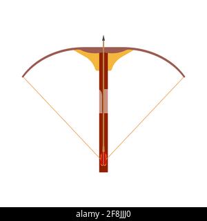 Weapon crossbow vector illustration with arrow target isolated white. Medieval crossbow military icon sign. Antique silhouette element design for game Stock Vector