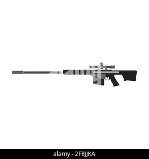 Sniper rifle gun army weapon vector illustration military firearm. Violence trigger sniper rifle assault target war. Automatic handgun police silhouet Stock Vector