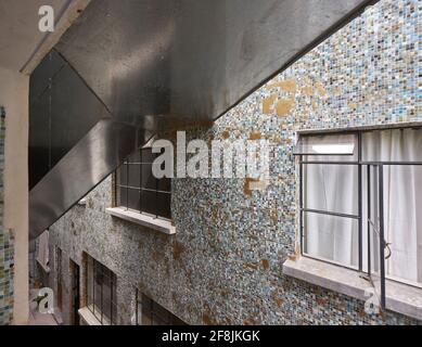 External side corridor with steel walkways. CÓRDOBA 223, Mexico City, Mexico. Architect: BAAQ , 2019. Stock Photo