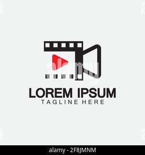 Play movie Video Camera& Film Strip Play Movie Cinema Entertainment Stock Vector icon logo design Stock Vector