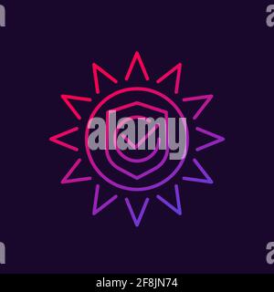 UV protection icon, sun and shield line vector Stock Vector