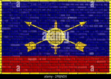 flag of Strategic Rocket Forces of Russia painted on brick wall Stock Photo
