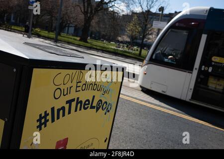 Edinburgh, UK, 14th April 2021. Anti-Covid vaccine graffiti, ÒCovid VAXX = 666Ó, scrawled in the street, in Edinburgh, Scotland. Over 2.6million Scots have now had their first dose of the Covid-19 CoronaVirus vaccine, during the current health pandemic. Photo credit: Jeremy Sutton-Hibbert/Alamy Live News. Stock Photo