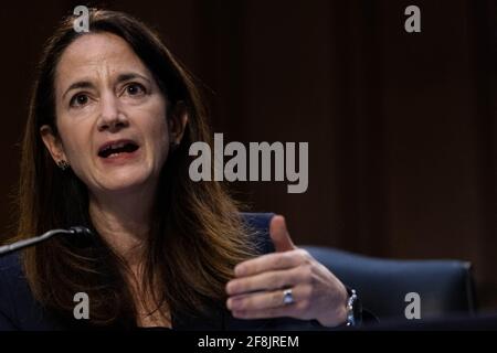 Director of National Intelligence Avril Haines speaks during a Senate Intelligence Committee Hearing on “Worldwide Threats”, on Capitol Hill, in Washington, Wednesday, April 14, 2021 Photo by Graeme Jennings/Pool/ABACAPRESS.COM Stock Photo