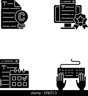 SEO text black glyph icons set on white space Stock Vector