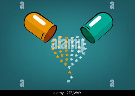 Medicine in capsules, shape of heart illustration  Stock Vector