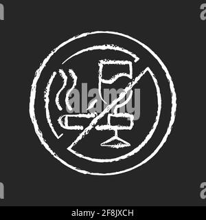 No alcohol and cigarettes chalk white icon on black background Stock Vector