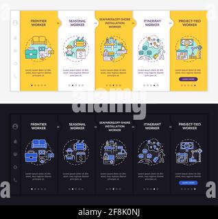 Migrant workers types onboarding vector template Stock Vector