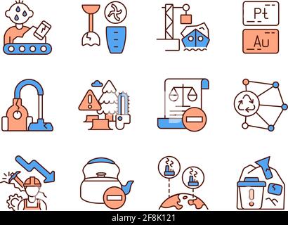 Waste management RGB color icons set Stock Vector