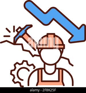 Mining industry decline RGB color icon Stock Vector