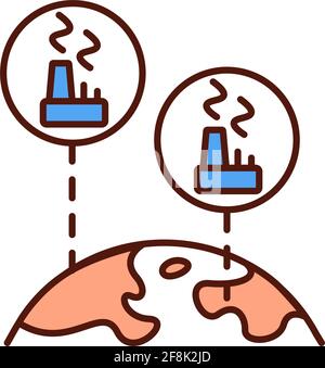 Factories network RGB color icon Stock Vector