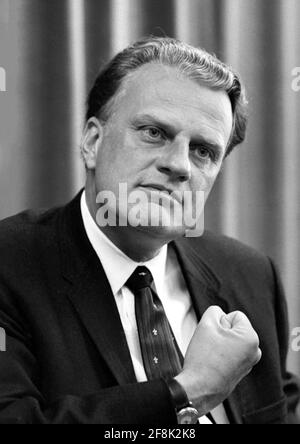 Billy Graham. Portrait of the American evangelist, William Franklin Graham Jr. (1918-2018), photo by Warren K. Leffler, 1966 Stock Photo