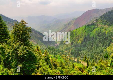 View enroute to Prashar Lake trekk trail. It is located at a height of 2730 m above sea level surrounded by lesser himalayas peaks near Mandi, Himacha Stock Photo