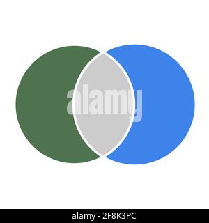 Venn diagram maths vector, Negative space, color modern icon - isolated on white background . Stock Vector