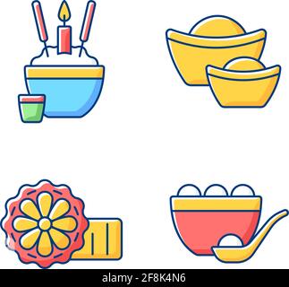 China national holidays RGB color icons set Stock Vector