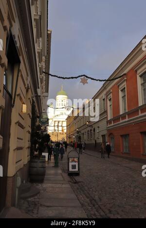 FINLAND, HELSINKI - JANUARY 04, 2020: View from the street 'Sofiankatu' to the Helsinki Cathedral Stock Photo