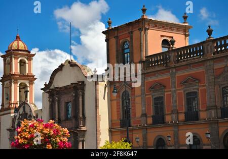 Panoramic view of the Baroque style Capilla Loreto in Plaza Fundadores, San Luis Potosí Mexico. Stock Photo