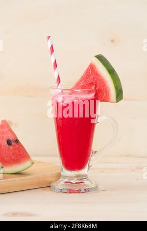 watermelon smoothie on wood background Stock Photo