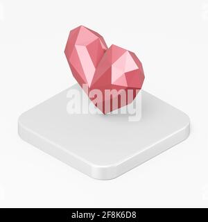 Red low poly heart icon. 3d rendering square button key isometric view, interface ui ux element Stock Photo