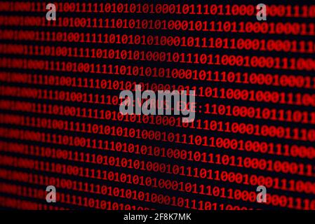 Red binary screen with virus message Stock Photo