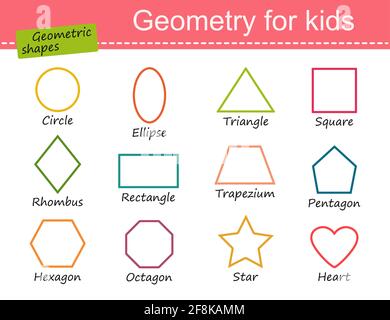 Collection of geometric shapes for children. Cartoon flat style. Vector illustration Stock Photo