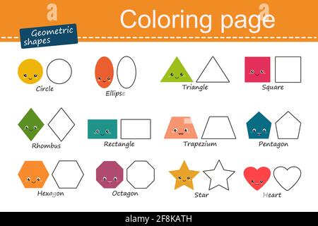 Coloring page of geometric shapes for children. Cartoon flat style. Vector illustration Stock Photo