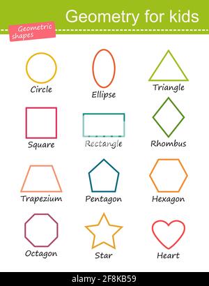 Collection of geometric shapes for children. Vector illustration. Cartoon flat style Stock Photo