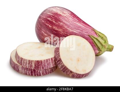 sliced striped eggplant path isolated on white Stock Photo