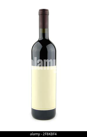 Wine bottle with blank label isolated on a white background Stock Photo