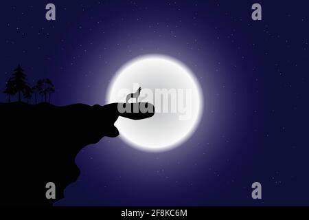 Howling wolf at night on a cliff Stock Vector