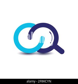 Initial letter EQ shaped magnifying glass modern geometric sacred font line art illustration in flat design monogram symbol. Vector illustration EPS.8 Stock Vector