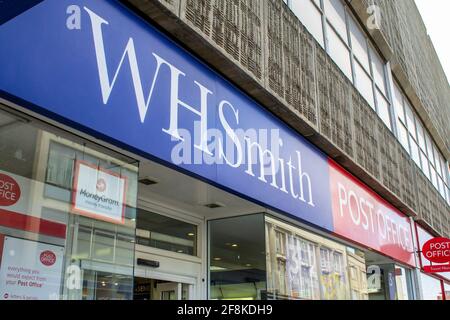 LEICESTER, ENGLAND- 3 April 2021: WHSmith and Post Office shop signs in Leicester Stock Photo