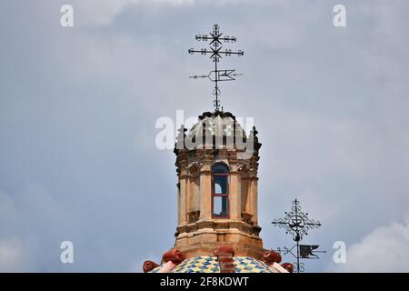 Bell tower view of the Baroque style Capilla de Aranzazú and the ex convent of San Francisco in the historic center of San Luis Potosí, Mexico. Stock Photo