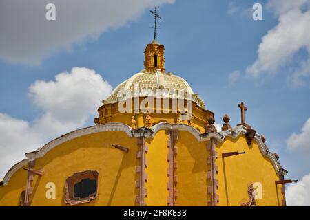 Scenic cupola view of the Baroque style Capilla de Aranzazú and the ex convent of San Francisco in the historic center of San Luis Potosí, Mexico. Stock Photo