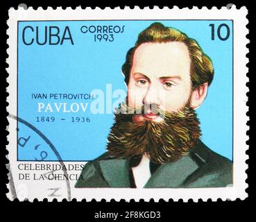MOSCOW, RUSSIA - NOVEMBER 10, 2019: Postage stamp printed in Cuba shows Ivan Petrovich Pavlov, Nobel Laureates serie, circa 1993 Stock Photo